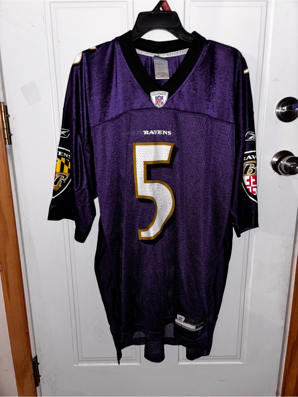 Reebok Purple & Black Baltimore Ravens #5 Flacco Football Jersey